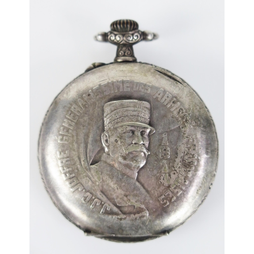 404 - A WWI Open Dial Keyless Pocket Watch, the back decorated with and image of 