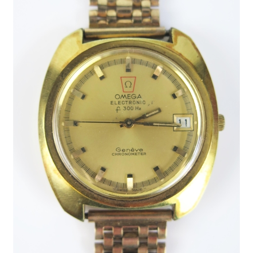 419 - An Omega Electronic f300Hz Gold Plated Wristwatch, reference no. 198.030, serial no. 34809546, circa... 