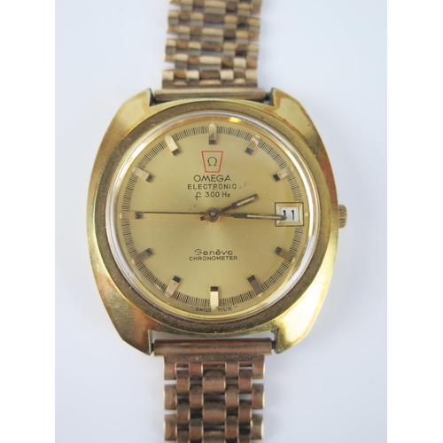 419 - An Omega Electronic f300Hz Gold Plated Wristwatch, reference no. 198.030, serial no. 34809546, circa... 