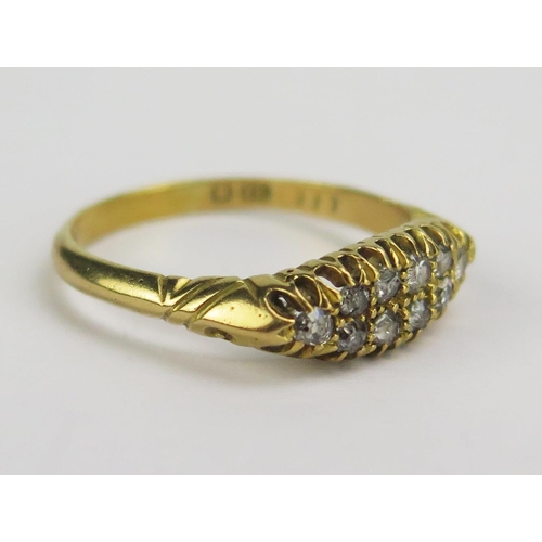 44 - An 18ct Gold and Old Cut Diamond Ten Stone Double Row Ring, hallmarked, size P.5, early 20th century... 