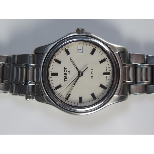 444 - A TISSOT PR50 Gent's Steel Cased Wristwatch, 36mm case. Needs battery, not tested.