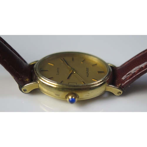 446 - A ZENITH Ladies 9ct Gold Wristwatch with quartz movement,  24x20mm 9K gold case, back no. 330180106.... 