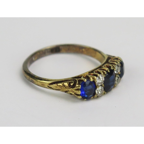 47 - An 18ct Gold, Sapphire and Old Cut Diamond Ring, 4.85x4.42 principal stone, size M.5, stamped 18CT 1... 