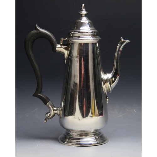 520 - A George V silver coffee pot, maker Harrods Stores Ltd, London, 1913, of cylindrical tapering form, ... 