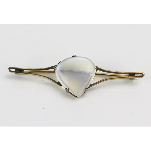 64 - A Moonstone Brooch in a precious yellow metal setting, 54mm wide, KEE tested as 9ct, 4.5g
UNLESS OTH... 