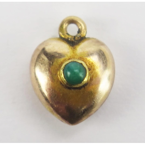 68 - An Antique Precious Yellow Metal and Turquoise Heart Shaped Pendant, 10mm drop, KEE tested as 9ct, .... 