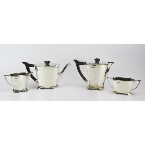 680 - A George VI silver four-piece tea and coffee service, maker Stower & Wragg Ltd, Sheffield, 1939/40, ... 