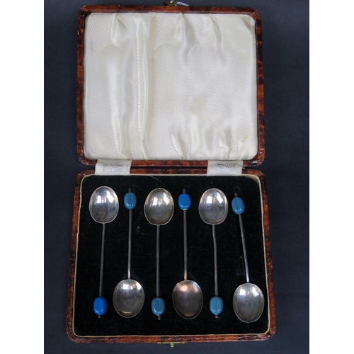 684 - A set of six Edward VIII silver coffee spoons, maker Marson & Jones, Birmingham, 1936, with coffee b... 