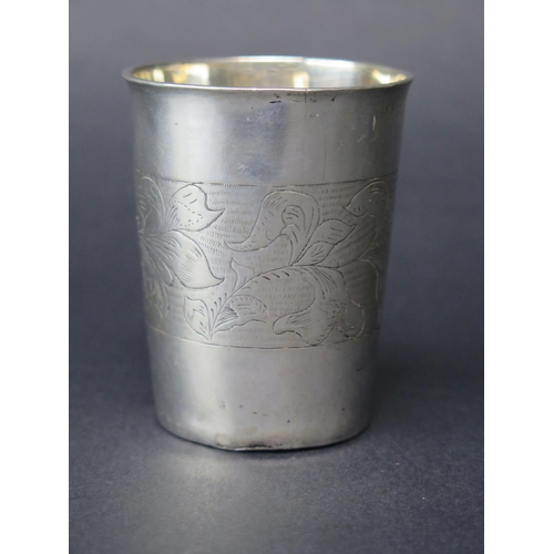 688 - An Austro-Hungarian silver beaker, stamped marks, of tapering cylindrical form, with banded floral d... 