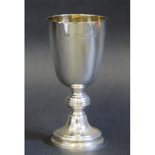 699 - An Elizabeth II silver wine goblet, maker A T Cannon Ltd, Birmingham 1979, the ovoid bowl with gilde... 