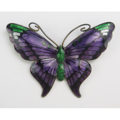 70 - A Large Antique Silver and Enamel Butterfly Brooch, 65mm wingspan, Birmingham 1918, John Grinsell & ... 