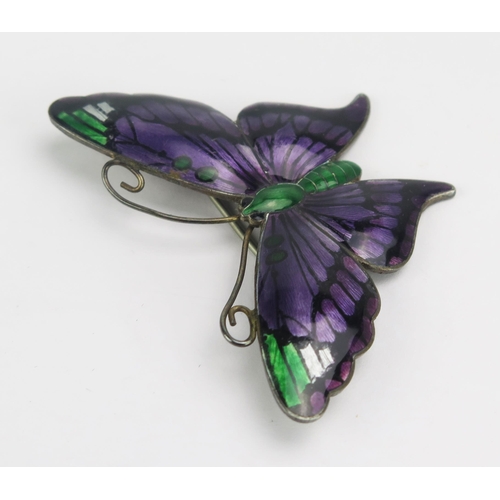 70 - A Large Antique Silver and Enamel Butterfly Brooch, 65mm wingspan, Birmingham 1918, John Grinsell & ... 