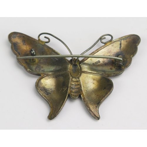 70 - A Large Antique Silver and Enamel Butterfly Brooch, 65mm wingspan, Birmingham 1918, John Grinsell & ... 