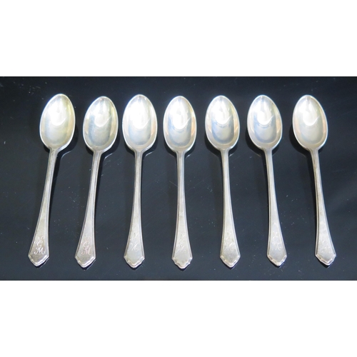 711 - A set of seven matched silver coffee spoons, maker Mappin & Webb, Sheffield, various 1950's dates, i... 