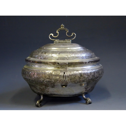 716 - A 19th century continental silver casket, stamped marks, maker WH, of oval form with domed hinged li... 