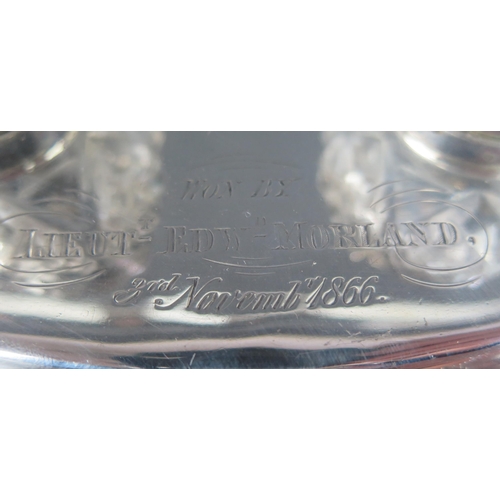 738 - A Victorian silver inkstand maker Charles Boyton II, London, 1865, inscribed, of oval outline with l... 