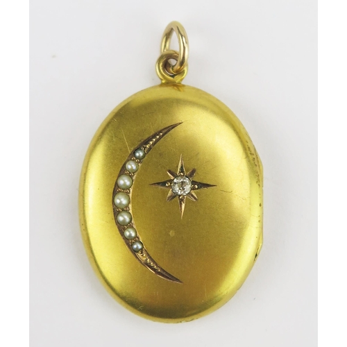 75 - A Victorian Precious Yellow Metal, Diamond and Pearl or Cultured Pearl Locket, c. 2.2mm old cut ston... 