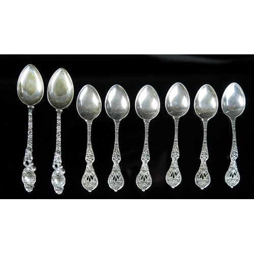 760 - A collection of assorted continental silver coffee spoons, total weight of silver 54gms, 1.75ozs