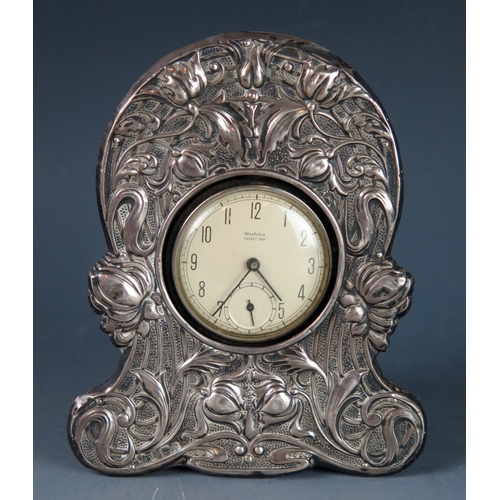 772 - An Edward VII silver pocket watch holder, maker Williams (Birmingham) Ltd, Birmingham, 1903, of Art ... 