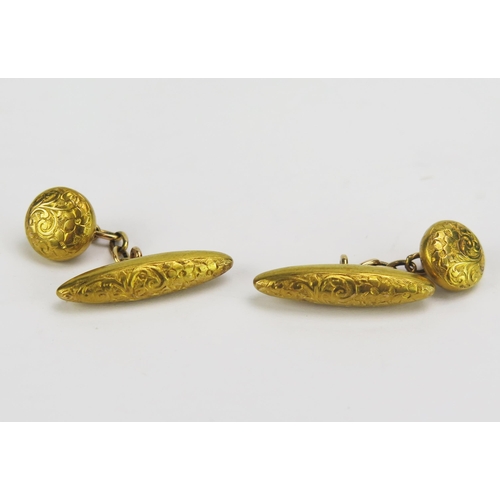 94 - A Pair of Victorian 15ct Gold Cufflinks with chased foliate decoration, Birmingham 1900, H.W.LD, cas... 