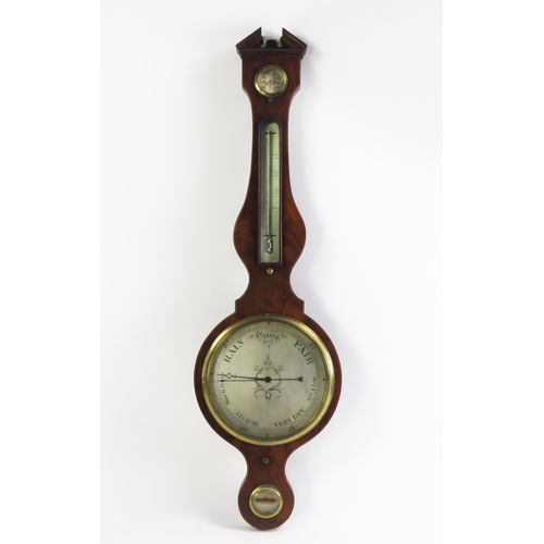 1200 - J Verga, a late Georgian mahogany and boxwood strung wheel barometer, with broken arched pediment, f... 