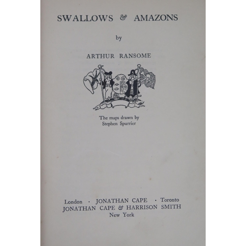 1603A - RANSOME, (Arthur). 'Swallows and Amazons' first edition, cloth, gilt, spine split in places, boards ... 