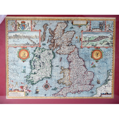 1610A - After John Speede, a hand coloured map 'The Kingdome of Great Britaine and Ireland, with vignettes o... 