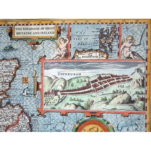 1610A - After John Speede, a hand coloured map 'The Kingdome of Great Britaine and Ireland, with vignettes o... 