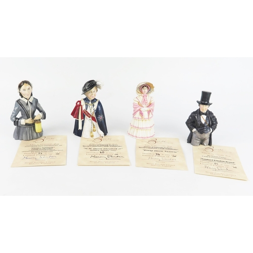 1670 - Four Bronte porcelain limited edition porcelain candle snuffers, includes Elizabeth II, Young Queen ... 