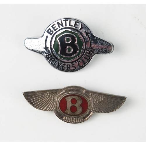 1675 - A chrome Bentley Drivers Club lapel badge and a silver winged B Bentley lapel badge (2).