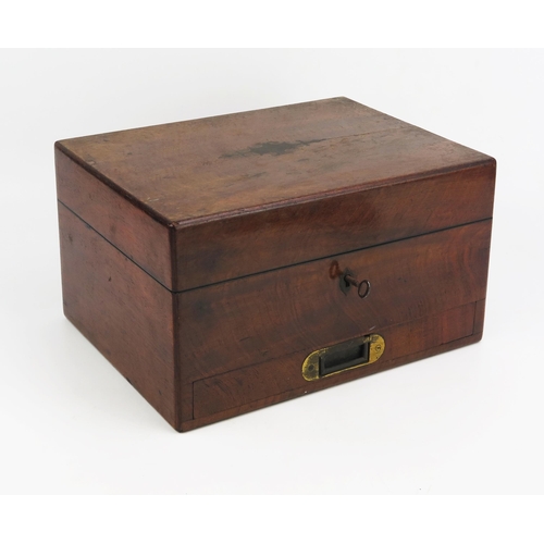 1680 - A Victorian mahogany travelling vanity box, the hinged lid enclosing a fitted interior of silver pla... 