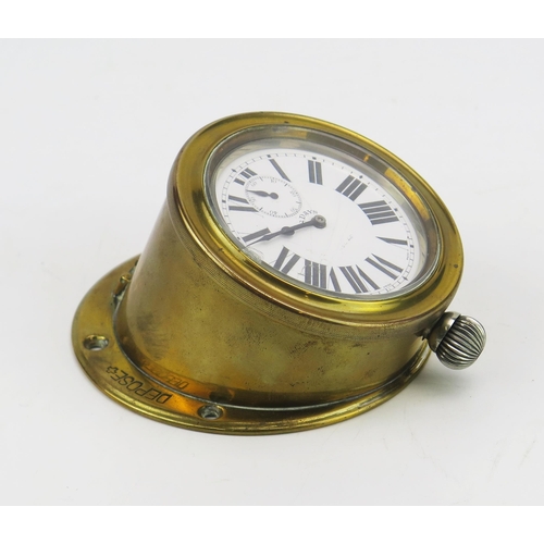 1682 - A French brass cased dashboard timepiece, the eight day movement with 6cm Roman dial and subsidiary ... 