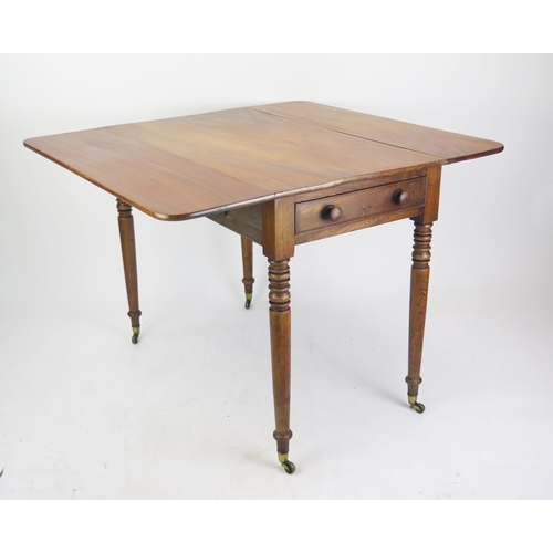 1696 - A Victorian mahogany Pembroke table, the rectangular top with two hinged leaves, single end frieze d... 