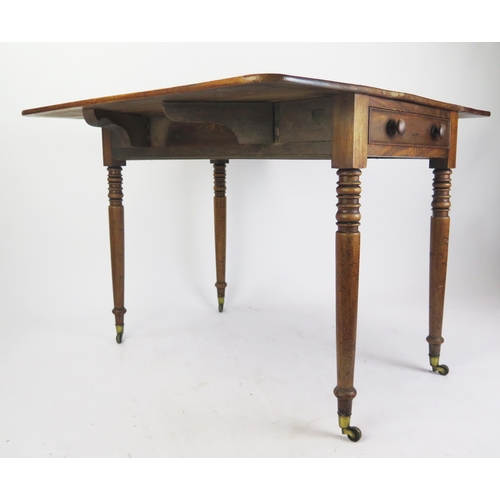 1696 - A Victorian mahogany Pembroke table, the rectangular top with two hinged leaves, single end frieze d... 