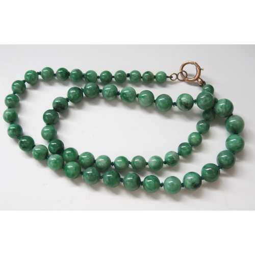 274 - A Jadeite Graduated Bead Necklace with a 9ct gold clasp (marked), largest bead c. 9.6mm, 19