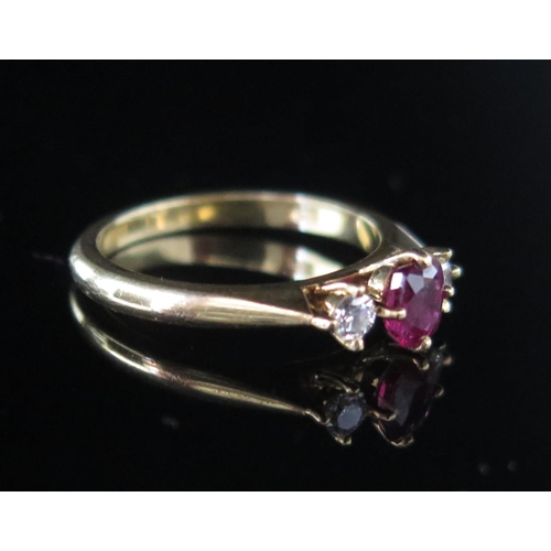 281 - An 18ct Gold, Ruby and Diamond Ring, c. 4.9x4mm principal stone, 2.6mm brilliant round cuts, size L,... 