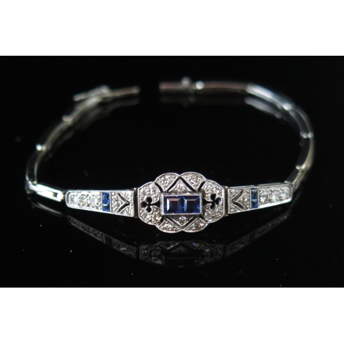 282 - A Sapphire and Diamond Bracelet in a platinum faced setting, c. 3mm principal stones and c. 2.2mm la... 