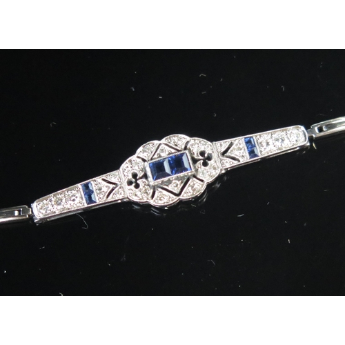 282 - A Sapphire and Diamond Bracelet in a platinum faced setting, c. 3mm principal stones and c. 2.2mm la... 