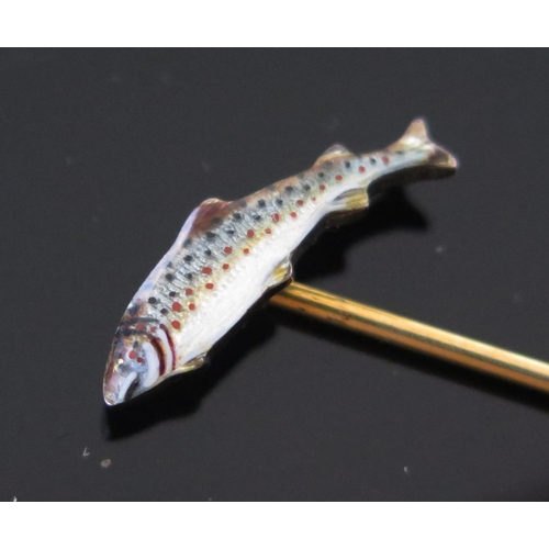 288 - A Brown Trout Silver and Enamel Stick Pin, 18.4mm fish, marked SILVER, 1.43g