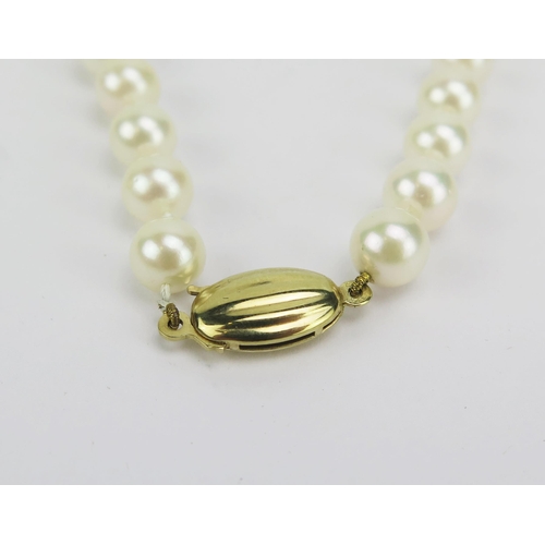 314 - A Cultured Pearl Necklace with 9ct gold clasp, 24.5