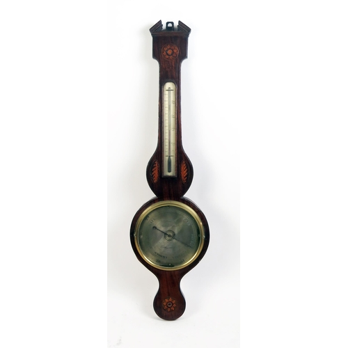 1200A - P Fosanelli, Bishops Castle, a 19th century mahogany and inlaid wheel barometer, the case with broke... 