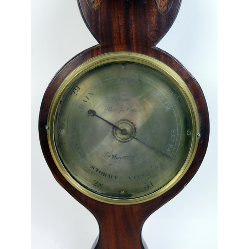 1200A - P Fosanelli, Bishops Castle, a 19th century mahogany and inlaid wheel barometer, the case with broke... 