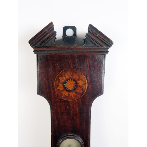 1200A - P Fosanelli, Bishops Castle, a 19th century mahogany and inlaid wheel barometer, the case with broke... 