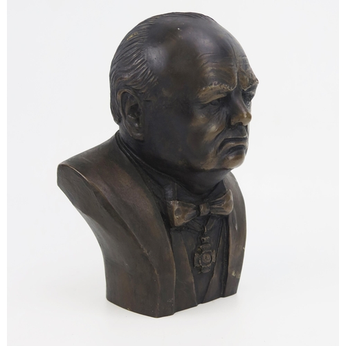 1330 - A bronzed resin bust of Winston Churchill, 22cm high.