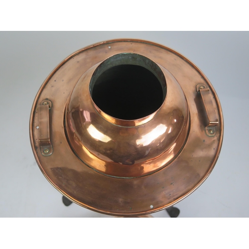 1684 - A 19th century French  polished copper still, with swept metal spout, with cylindrical reservoir, mo... 