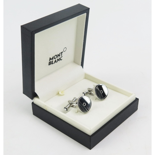 212 - A Pair of Mont Blanc Steel Cufflinks, cased and with service guide