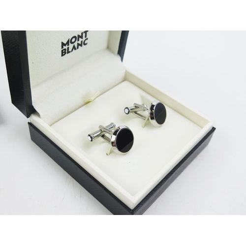 213 - A Pair of Mont Blanc Steel Cufflinks, cased and with service guide