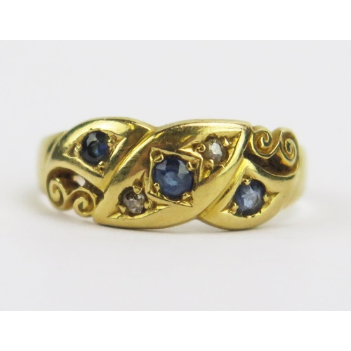 332 - An Antique 18ct Gold, Sapphire and Rose Cut Diamond Ring, size M.75, Chester 1901, 3.78g