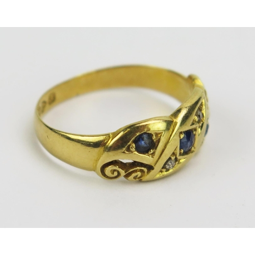 332 - An Antique 18ct Gold, Sapphire and Rose Cut Diamond Ring, size M.75, Chester 1901, 3.78g
