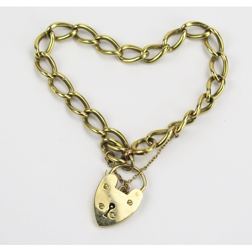 335 - An 18ct Gold Curb Link Bracelet with 9ct gold 'padlock' clasp, 18ct 23.8g and 9ct 3.05g